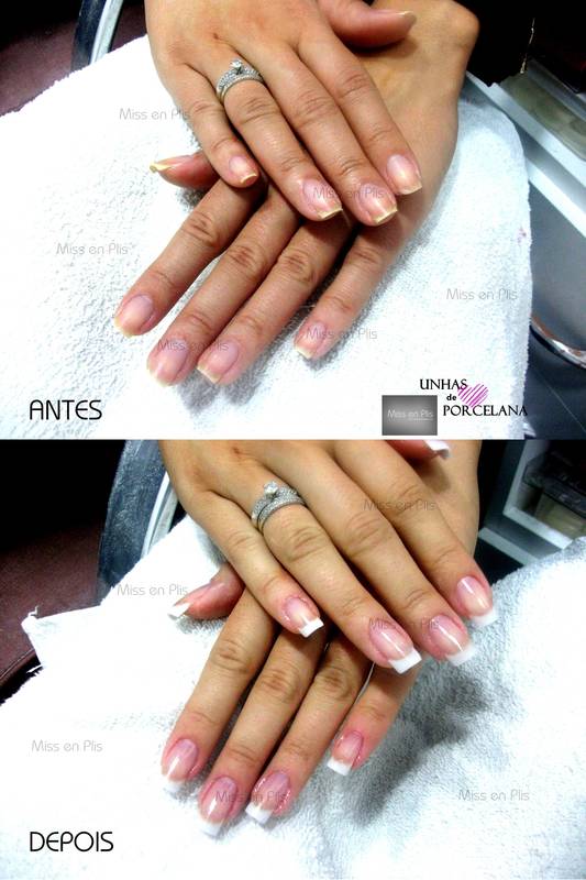 unhas de porcelana antes e depois